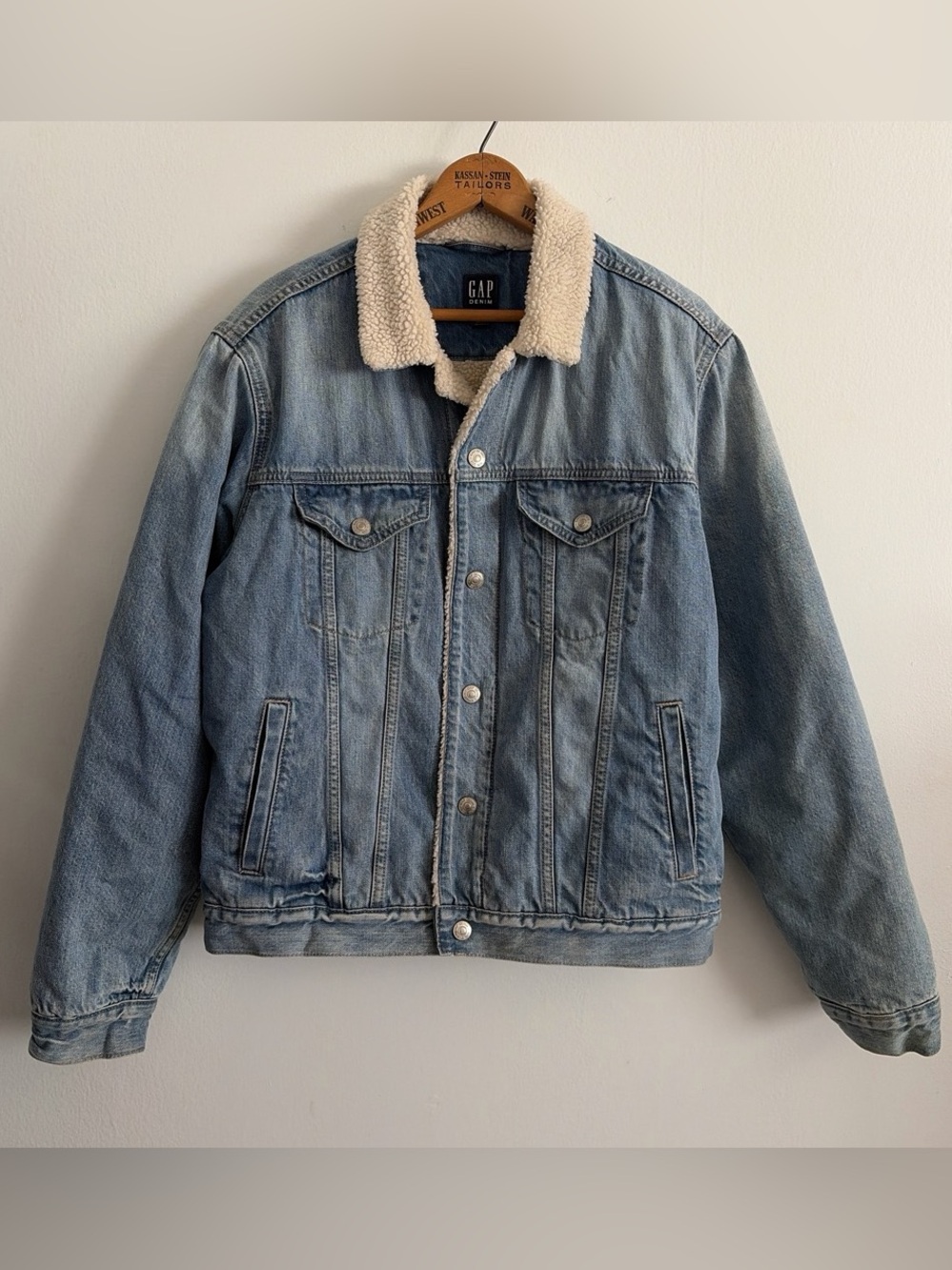 GAP Light Blue Denim Jacket with Cream Sherpa Collar